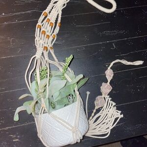 Macrame Plant Hanger with White Pot